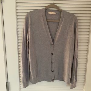 Tory Burch Simone V Neck Sweater Cardigan Gray